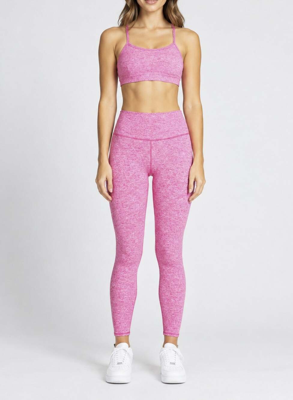 ALO Yoga Alosoft 2 Piece Set XS/M High Waist Leggings Highlight Sports Bra Pink